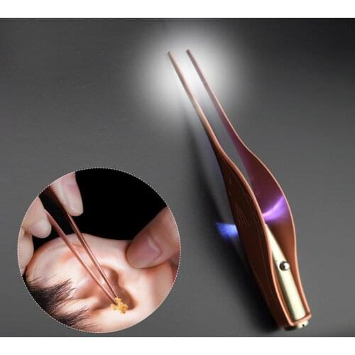 LED Flashlight Earpick Clean Tweezers Tool Stainless Steel Tweezers Earwax Removal Tool Portable Ear Care