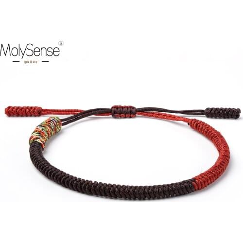 MolySense Tibetan Buddhist Lucky Charm Tibetan Bracelets & Bangles For Women Men Handmade Knots Black Rope Christmas Gift