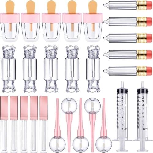 30 Pieces Lip Gloss Tube Tool Set Pencil Ice-cream Lollipop Candy Shaped Empty Lip Gloss Tubes Plastic Syringe for DIY Makeup