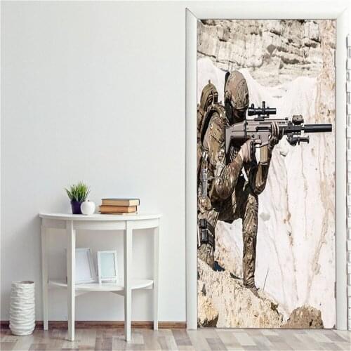 Warrior Home Decoration Door Sticker Guns Bedroom Living Room Door Decal Self Adhesive Two Piece Set Character Picture Wall Art