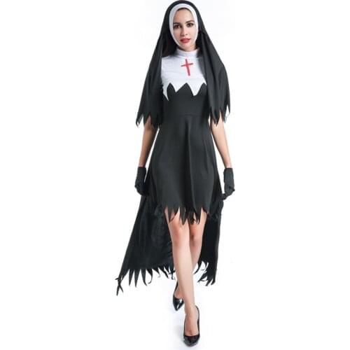 Sister Cosplay Party Costume Fashion Black Women Sexy Nun Costume Arabic Religion Monk Ghost Uniform Irregular Dress