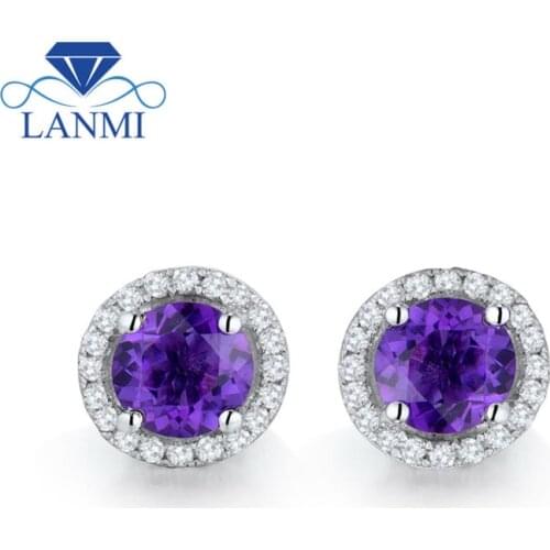 Vintage Round 5mm Solid 14kt White Gold Natural Purple Amethyst Earrings E0053