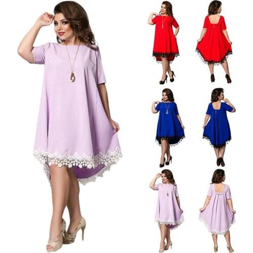 Zoulv 2021 High Quality Casual Loose Plus Size Female Clothing L -6xl Blue Red Chiffon Women Large Size Patchwork Tassel Dress