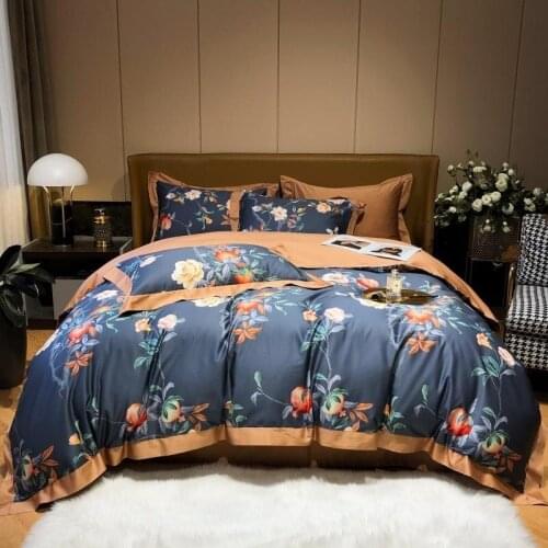 Premium pomegranate Flower print Bedding Set 1000TC Egyptain Cotton Silky Soft Full 4Pcs Duvet Cover Set Bed Sheet Pillow shams