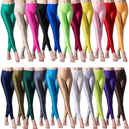CKAHSBI Women Sport Shiny Leggings High Waist Tights Pants Solid Candy Neon Spandex Wear Gym Push Up Yoga Breathable New Bottom