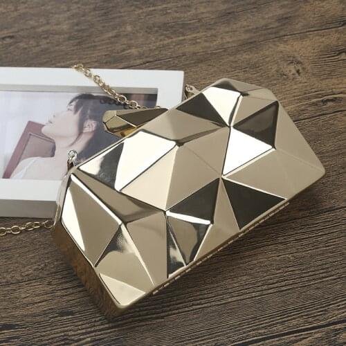 Women Handbags Metal Hexagon Clutches Geometric Mini Party Evening Purse Bags Box Clutch