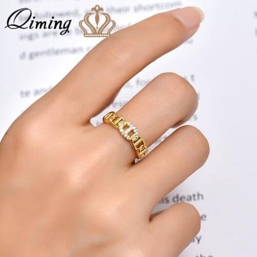 QIMING Metal Chain Finger Rings For Women Gold Adjustable Opening CZ Zircon Ring Jewelry Accessories Anillos Mujer