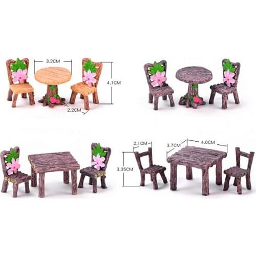 3pcs/set Micro 1 Table 2 Chairs Desk Miniatura Dollhouse Garden Home Bonsai Decoration Mini Toy Miniature Resin Craft Ornaments