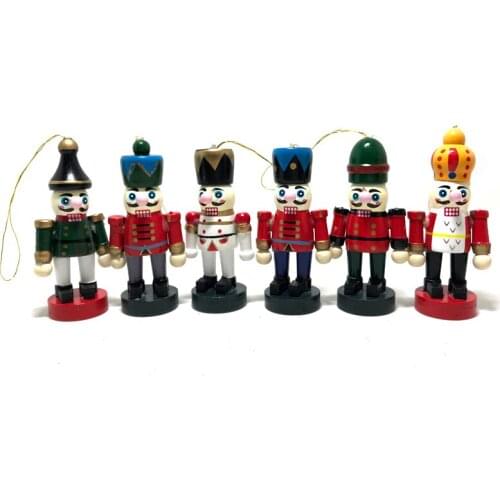 6CM color Nutcracker Puppets Toy Doll Christmas Tree Pendant Soldier Wood Puppets for Children Christmas Gift 6pcs/Set ht179