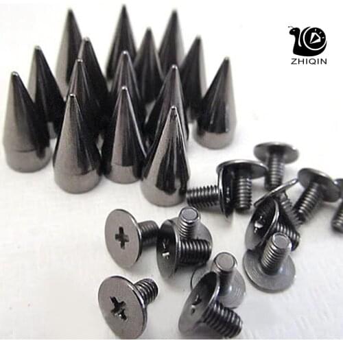 7*14mm Black Cone Screw Zinc Alloy Leather Rivets Studs Leathercraft Rivet Bullet Punk Spike Studs Suit For Clothing Belt Shoes