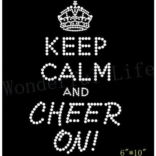 Free shipping KEEP CALM CHEER ON IRON ON RHINESTONE TRANSFER