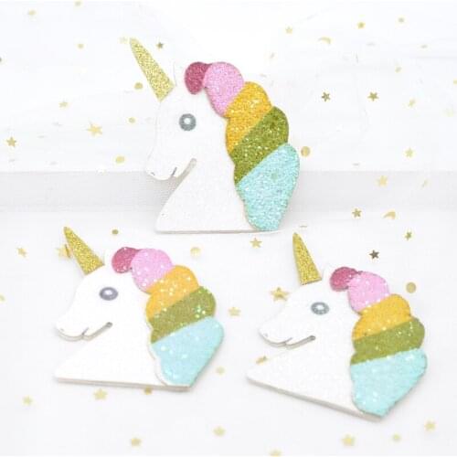 4Pcs 75mm Glitter Paillette&Powders Fabric Appliques Unicorn Padded Patches for DIY Girls Clothes Headwear Hair Clips Decor H59