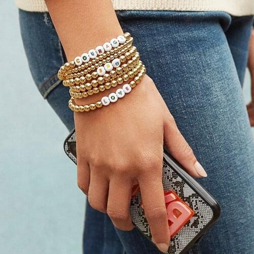 Personalized 1-5 Pcs Bracelets Custom Name Letter Heart Star Symbol Friendship Handmade Enamel Beaded Bracelet Women Jewelry Set