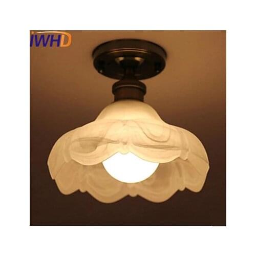 IWHD Glass Vintage Retro Ceiling Light Fixtures Hallway Plafondlamp Industrial Ceiling Lamp LED Bedroom Living Room Lights