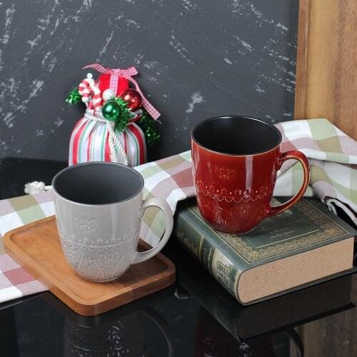 Creative Retro Relief Ceramic Cup Mug Breakfast Coffee Cup Cereal Milk Large Capacity Office Gift