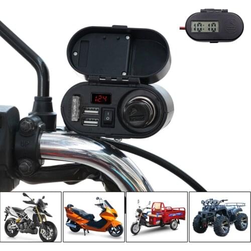 Multifunctional Waterproof Motorcycle Dual USD Charger Quick Charge 3.0A With Clock Digital Display Voltage Power Off Switch