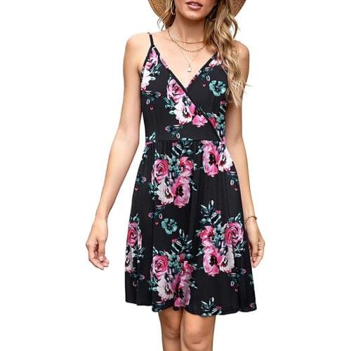 New 2021 Summer Casual Women Dress Beach Boho Floral Print Slim Dresses Sexy Spaghetti Strap V-Nenk Sexy Mini Dresses Vestidos