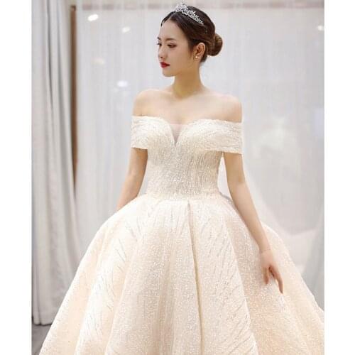 2021 New Off The Shoulder Wedding Dress Sweep Train Ball Gown Wedding Gown Vestido De Noiva Luxury Prinecess Bride Dress