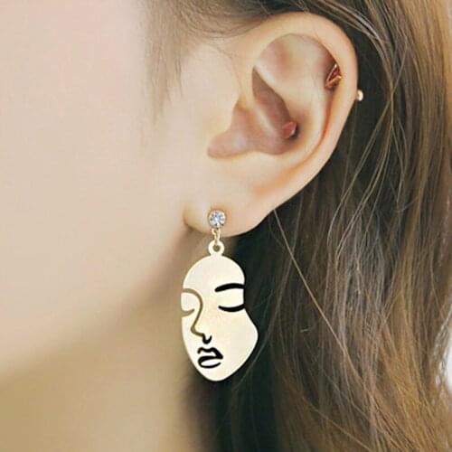 New Punk Human Face Drop Earrings For Women Fashion Jewelry Gold Color Brass Abstract Lady Metal Hollow Out Face Dangle Earrings