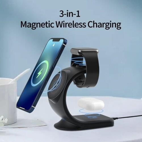 New Magnetic Wireless Charger For iPhone 13 12 Pro Max 15W 3 In 1 Wireless Charger Stand For AirPods Apple Watch iPhone 12 Mini