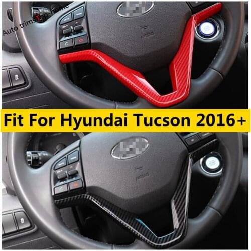 Yimaautotrims Steering Wheel Frame Cover Trim Fit For Hyundai Tucson 2016 - 2020 Interior Mouldings Red / Carbon Fiber Look