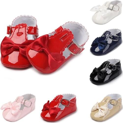 Shoes baby girl newborn shoes princess with bow fashion soft sole baby shoes white red pink baby first step indoor first walker