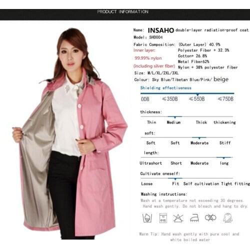 Genuine INSAHO womens EMF radiation shielding overalls,double layer of metal fiber material,for people in control room,pink