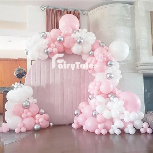 Pastel Baby Pink White Balloons Garland Arch 233pcs Chrome Silver Balloon Baby Shower Birthday Wedding Anniversary Party Decor