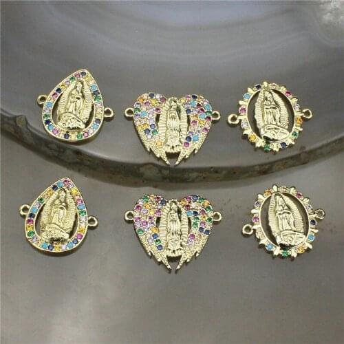 14-18mm 20pcs/lot Fashion colorful cz religion charm,Virgin Mary shape cubic zirocn connector,necklace/bracelet making component