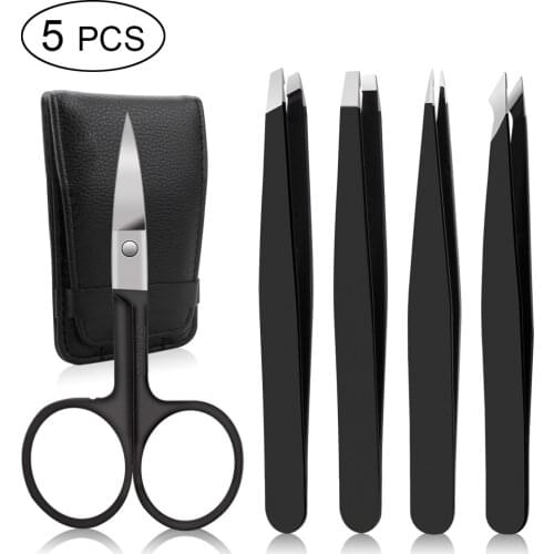 5Pcs Tweezers Eyebrow Tweezer Set Stainless Professional Eye Lashes Extension Tweezers Eyebrow Tongs Scissors Cosmetic Tools