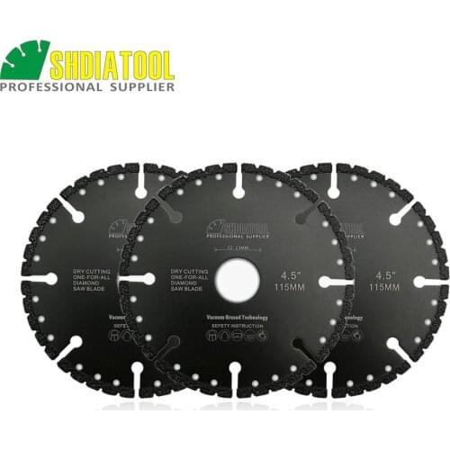 SHDIATOOL 3pcs 115mm Professional Vacuum Brazed Diamond Blade 4.5" Demolition Disc Reinforced Concrete Stone Iron Steel