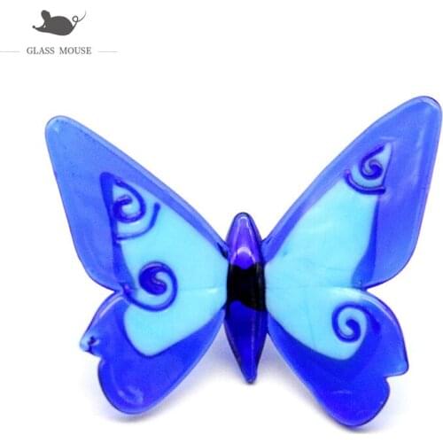 Handmade Blue Glass Butterfly Craft Figurines Colorful Lovely Vivid Mini Insect Animal Ornaments Gifts For Kids Home Table Decor