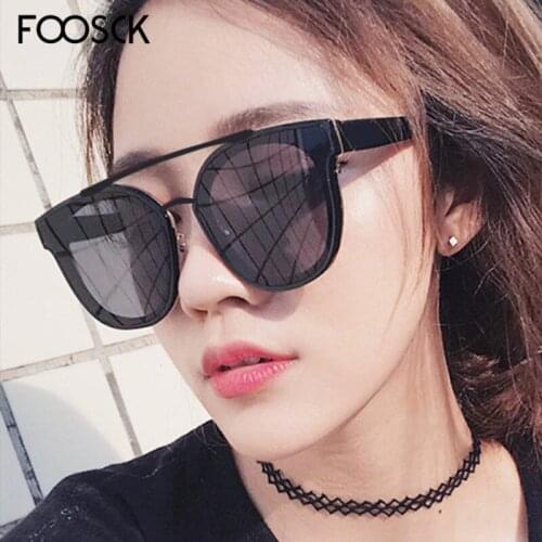 FOOSCK Top Fashion New Brand Designer Trends Flat Black Pilot Sunglasses Mirror Metal Glasses Women Men Shades Eyewear