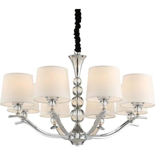 Modern Crystal Fabric Living Room Chandeliers Luxury Dining Room Chandelier Hotel Beige Placated Fabric Lampshade Hanging Light