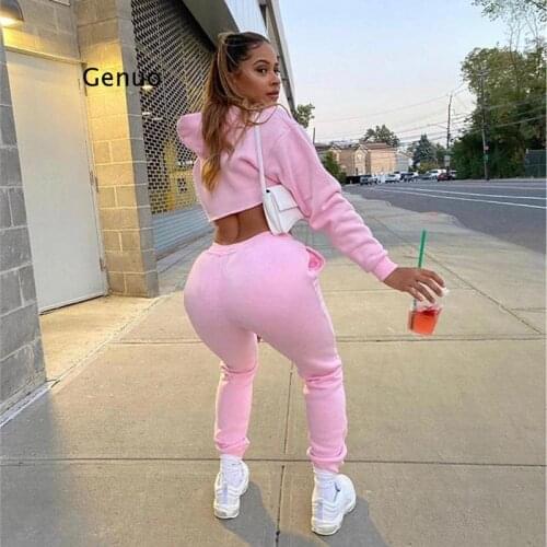 Casual Women Running Sets Color Block Two Pieces Sportswear Long Sleeve Cropped Hoodies+Jogger Sweatpants Female Tracksuit Xxl