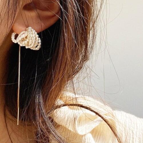 SRCOI Vintage Geometric Sweet Pearl Long Tassel Earrings Ins Style Multi Small Freshwater Pearls Women Fashion Party Jewelry