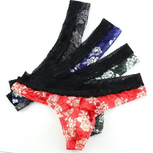 4pcs Sexy Men String Tanga Print Mens Jockstrap Gay Lingerie Bikini Thongs Underwear Low Rise Male G-String Exotic Slips HT046