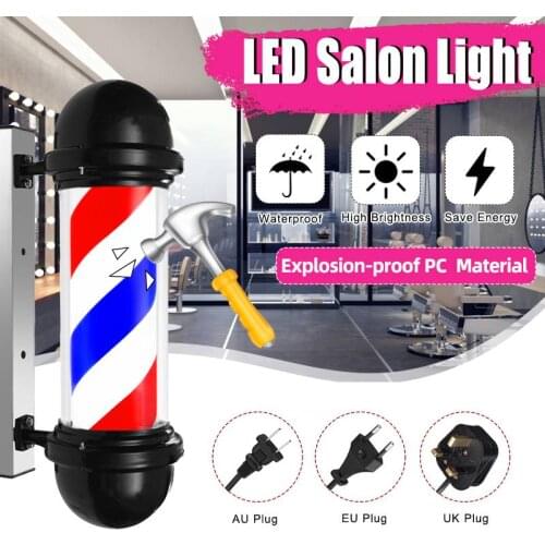 50cm LED Salon Lamp Barber Beauty Shop Sign Pole Light Red White Blue Stripe Design Roating Salon Wall Hanging Waterproof Light