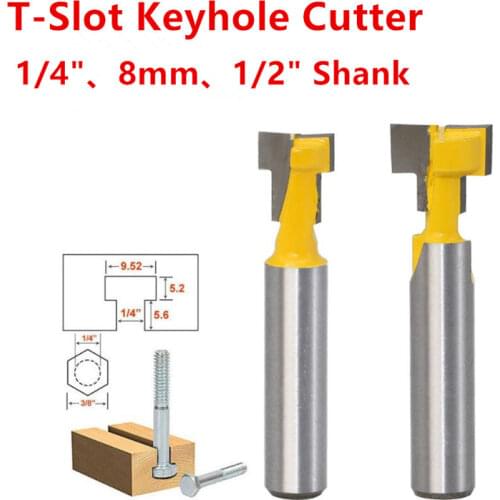 Key Hole Blades T-Slot Milling Cutter WoodWorking Router Bit Set For Wood Bolt T-Track Slotting 6.35/8/12.5mm Shank