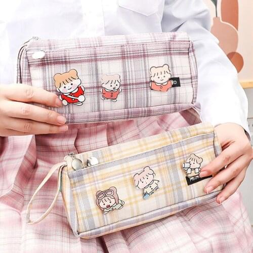 Ins salt series large-capacity canvas pencil case, simple double-layer storage bag for students, high-value JK stationery box