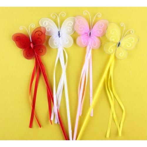 New Colors Princess Butterfly Fairy Wand Magic Sticks Birthday Party Favor Girl Gift 4Color White Pink Red Yellow SN2005