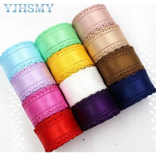 YJHSMY D-17703-1028,10 yards, hot sale 30mm hollow Flowers solid satin ribbon, DIY handmade materials,Clothing accessories