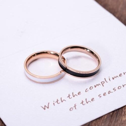 YUN RUO White Black Enamel Ring for Woman Man Wedding Jewelry Rose Gold Color 316 L Stainless Steel Ring Top Quality Never Fade