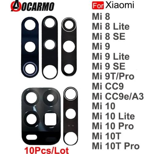 Aocarmo 10Pcs/Lot Rear Back Camera Lens Glass Adhesive Sticker For Xiaomi Mi 8 9 10 Lite SE 9T 10T Pro 8se CC9 Replacement Part