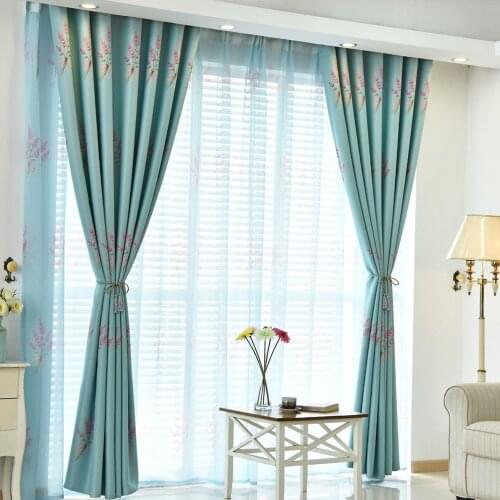 Modern Floral Style Blackout Curtains for Living Room Kitchen Light Blue Pink Flower Pattern Custom Made Blinds Drapes
