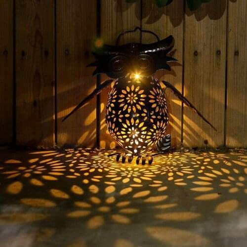 Iron Art Owl Solar Lights IP65 Hanging Lantern Outdoor Decorations Night Lamp for Garden Yard Lawn Patio Courtyard