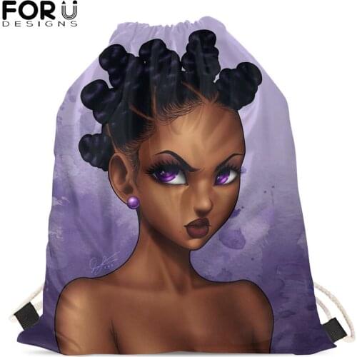 FORUDESIGNS Kids Drawstring Bags Melanin Poppin Pattern Women Ethnic Style Beach Shoulder Bag Children Drawstring Bagpack 2020