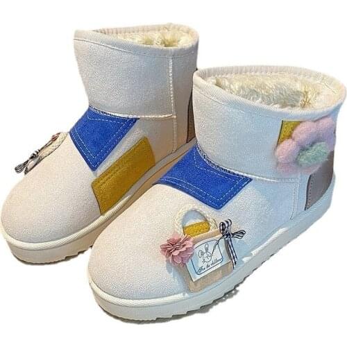 2021 New Women Winter Snow Boots Ladies Student Cute Plush Warm Cotton Shoes Casual Flat Short Boots Furry Zapatos Mujer