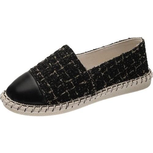 2020 Spring Autumn Women Espadrilles Plaid Flats Fisherman Shoes Woman Loafers Hemp Slip on Flat Shoes Female Non-slip 8356G