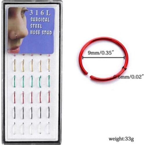 Ahmed 40pcs/set Women Stainless Steel Round Nose Ring Piercing Earring Stud Body Jewelry Nasal Septum Piercing Clip Gift